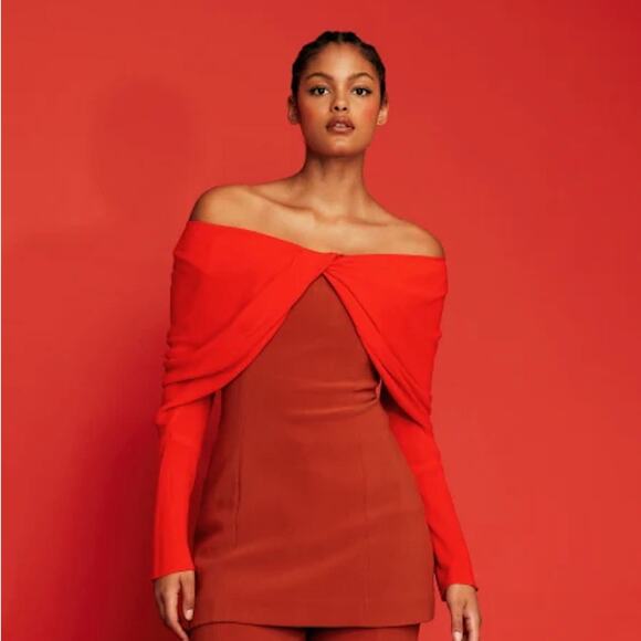 $725 BIANCA SPENDER RUNWAY Brick Red Crepe Dress – Size 2 Small - Picture 15 of 15